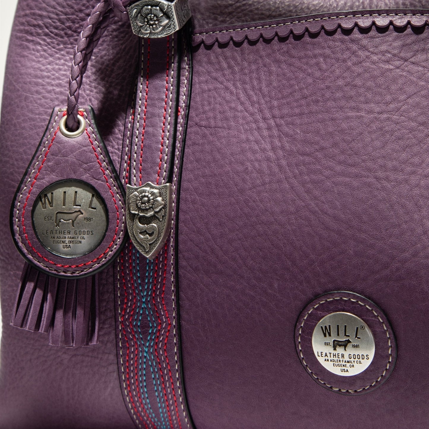 El Paso Work Tote by Will Leather Goods, purple leather tote bag with braided handle on Tampa Home & Garden Store