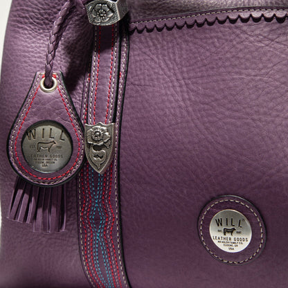 El Paso Work Tote by Will Leather Goods, purple leather tote bag with braided handle on Tampa Home & Garden Store