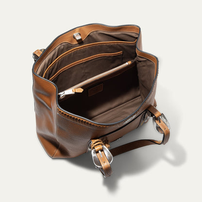 El Paso Work Tote by Will Leather Goods, brown leather tote with tan stitching and interior zip pocket on Tampa Home & Garden Store