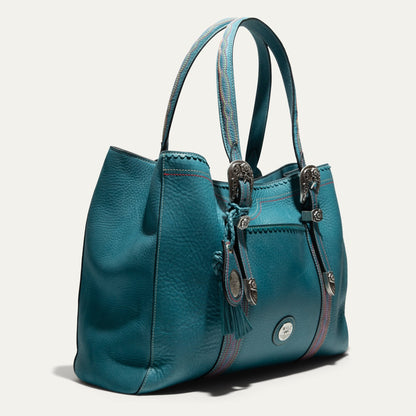 El Paso Work Tote by Will Leather Goods teal leather tote with stitched trim and silver hardware on Tampa Home & Garden Store