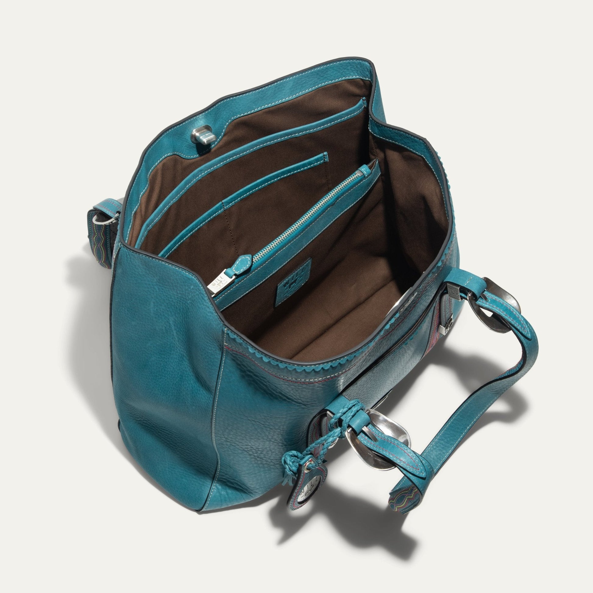 El Paso Work Tote by Will Leather Goods, teal leather bag with lining & interior zip pocket on Tampa Home & Garden Store