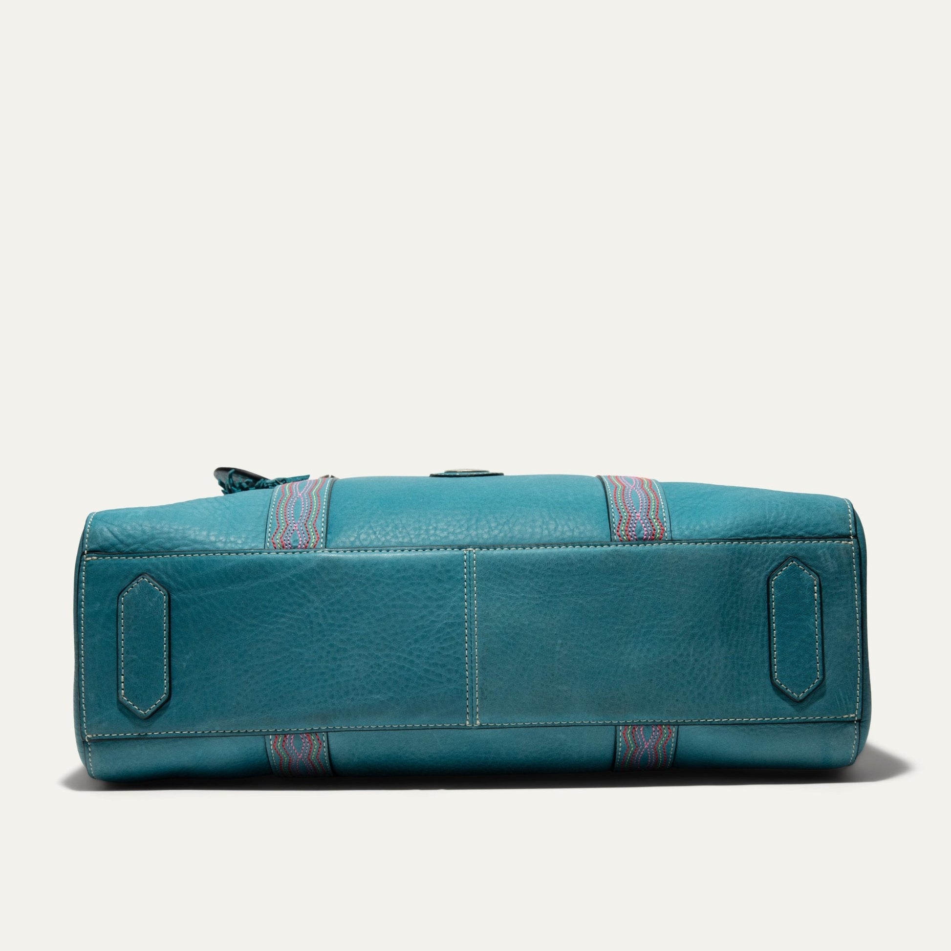 El Paso Work Tote by Will Leather Goods, teal blue leather tote with contrast stitching on Tampa Home & Garden Store