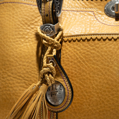 El Paso Work Tote tan leather tote by Will Leather Goods with braided tassel and concho on Tampa Home & Garden Store