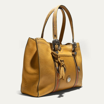 El Paso Work Tote tan leather bag with stitched straps and hardware by Will Leather Goods on Tampa Home & Garden Store