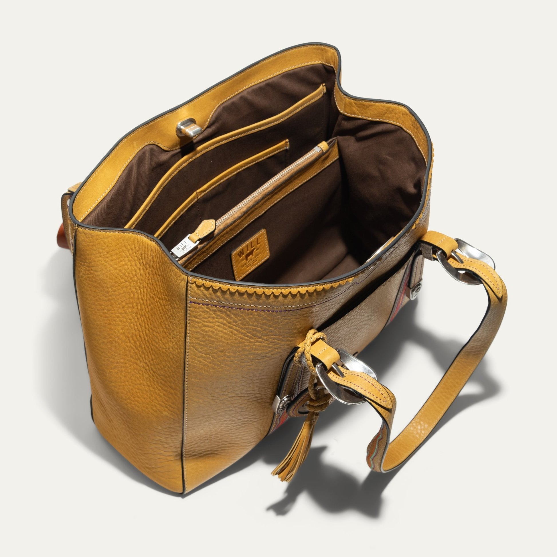 El Paso Work Tote by Will Leather Goods, tan leather tote with brown lining and interior zip pocket on Tampa Home & Garden Store