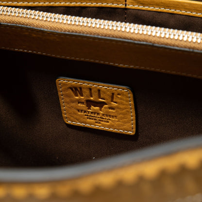 El Paso Work Tote by Will Leather Goods, tan leather with logo patch on Tampa Home & Garden Store