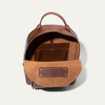 The Field Backpack by Will Leather Goods, brown full-grain leather with top handle on Tampa Home & Garden Store