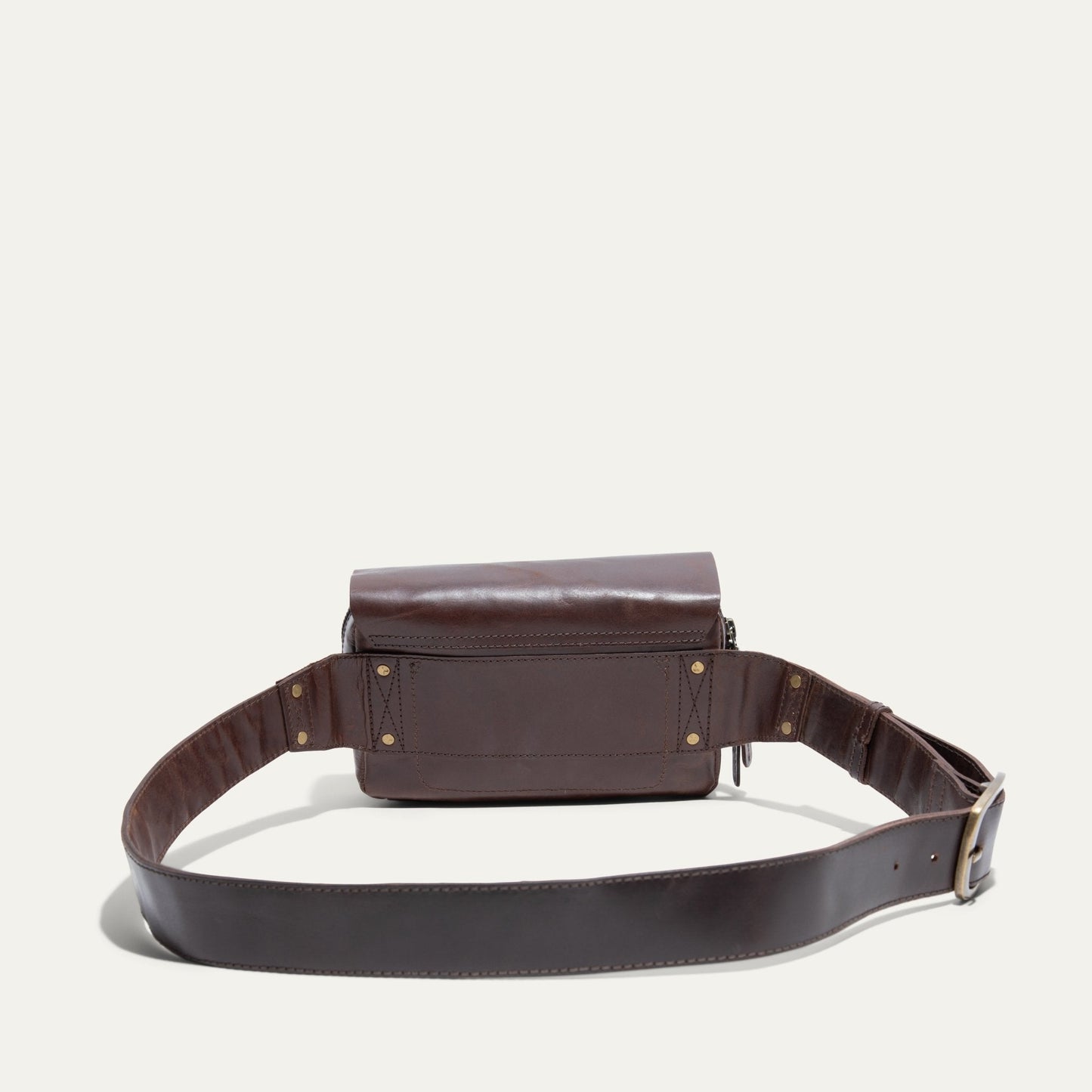 The Field Belt Bag by Will Leather Goods, brown leather fanny pack with brass rivets on Tampa Home & Garden Store
