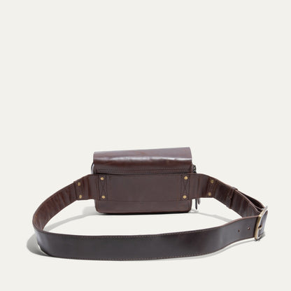 The Field Belt Bag by Will Leather Goods, brown leather fanny pack with brass rivets on Tampa Home & Garden Store