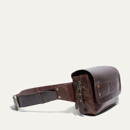 The Field Belt Bag by Will Leather Goods, brown leather fanny pack with brass hardware on Tampa Home & Garden Store