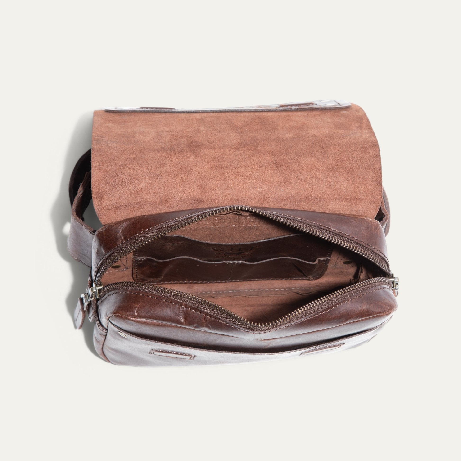 The Field Belt Bag by Will Leather Goods, brown suede fanny pack with zip pockets on Tampa Home & Garden Store
