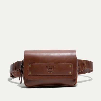 Field Belt Bag by Will Leather Goods, brown leather fanny pack with front pocket brass hardware on Tampa Home & Garden Store