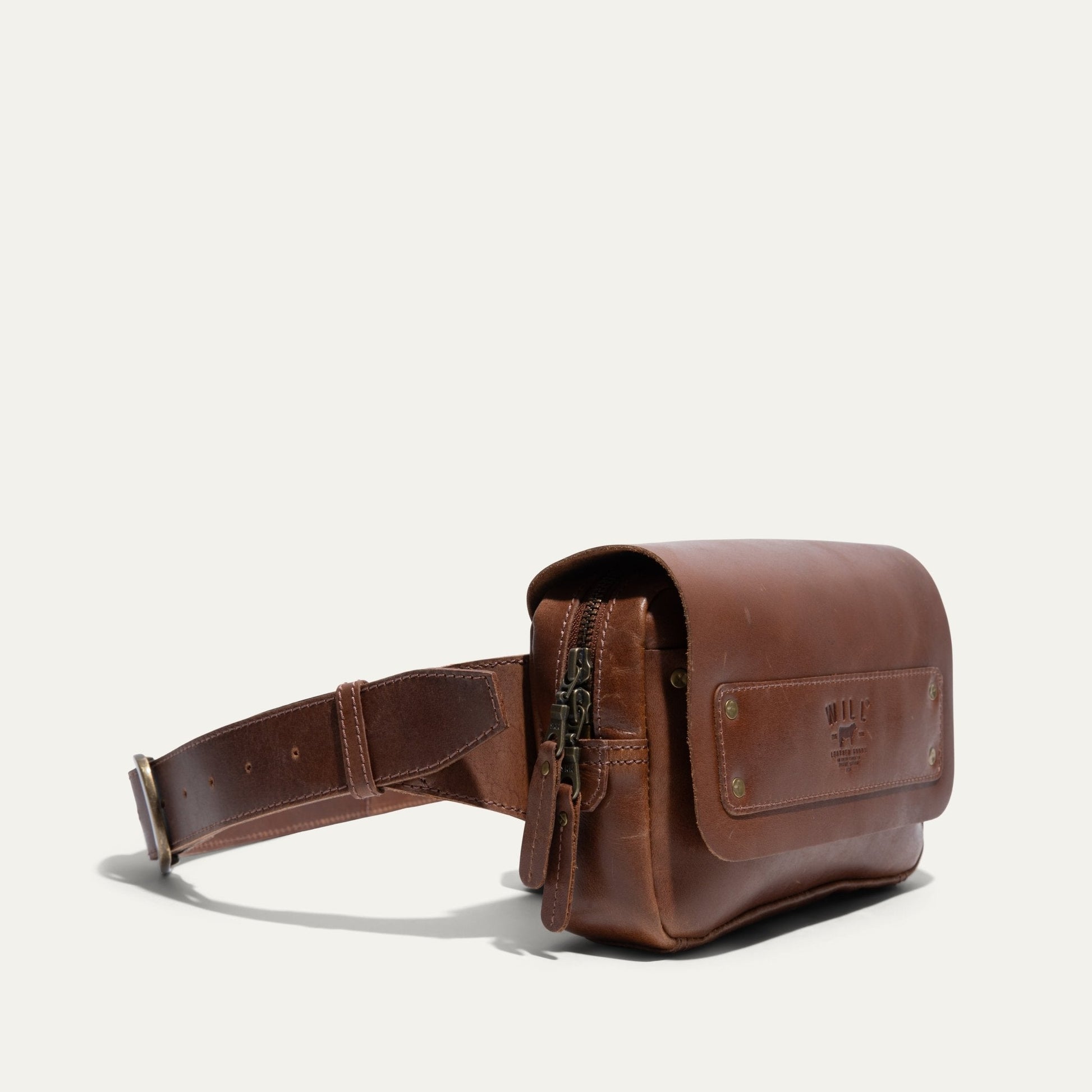 Field Belt Bag by Will Leather Goods, brown leather fanny pack with zip pockets on Tampa Home & Garden Store