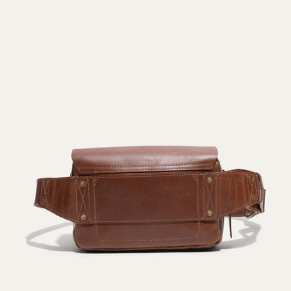 The Field Belt Bag by Will Leather Goods, brown leather fanny pack with brass rivets on Tampa Home & Garden Store
