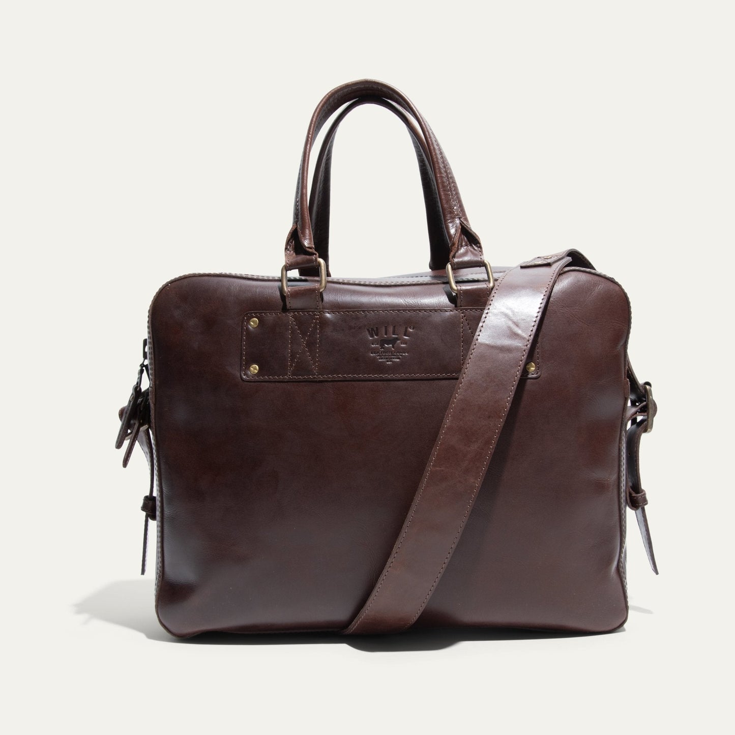 The Field Briefcase by Will Leather Goods, brown leather briefcase with top handles on Tampa Home & Garden Store