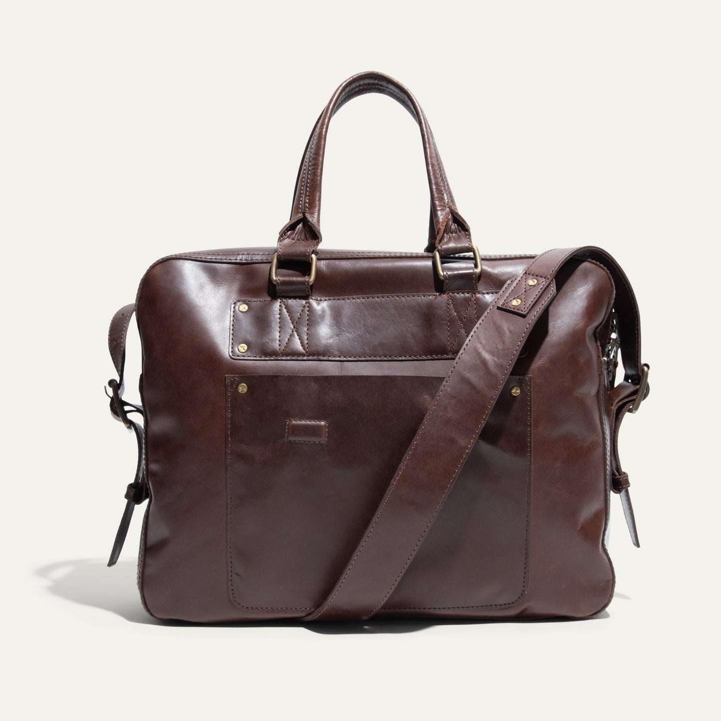 The Field Briefcase brown leather with sturdy top handles and brass hardware by Will Leather Goods on Tampa Home & Garden Store