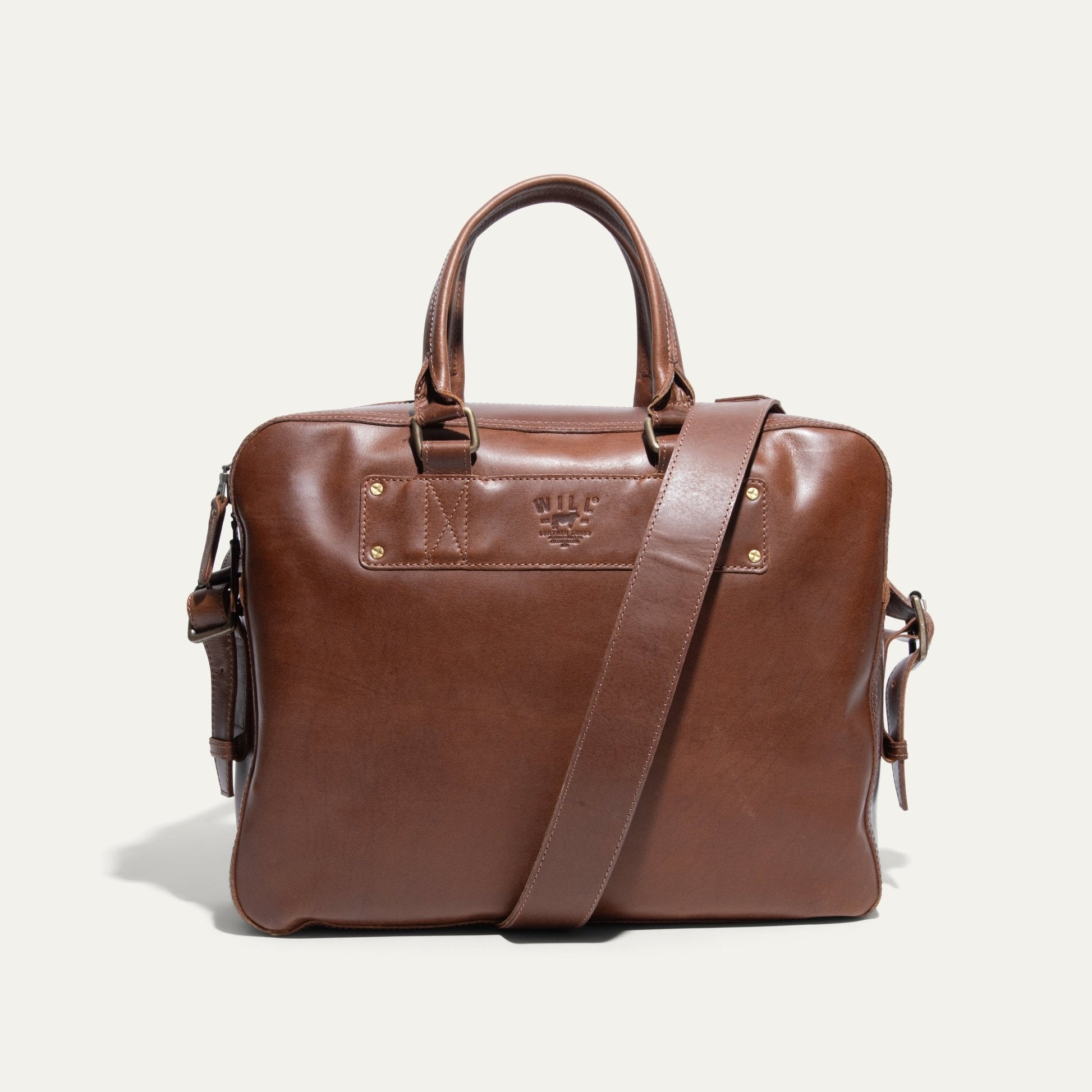 The Field Briefcase brown leather Will Leather Goods briefcase with top handles on Tampa Home & Garden Store