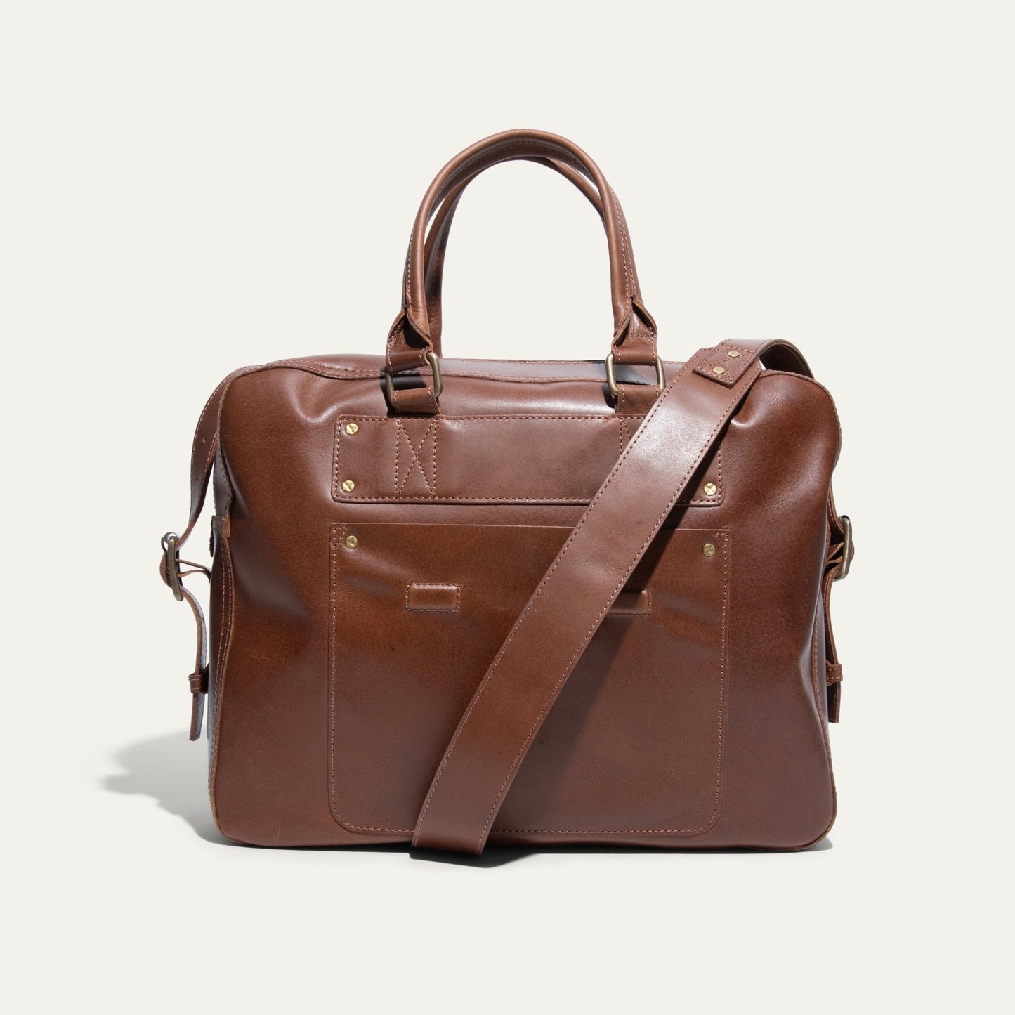 The Field Briefcase brown leather briefcase by Will Leather Goods with top handles on Tampa Home & Garden Store