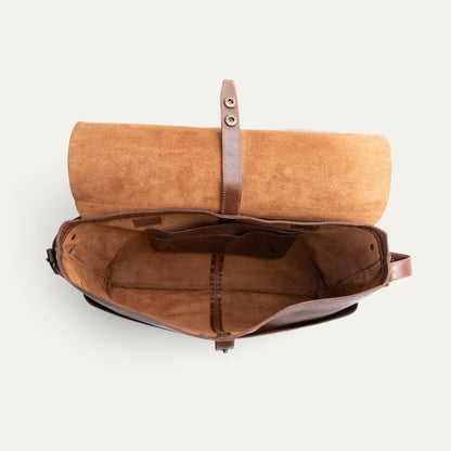 The Field Messenger bag by Will Leather Goods in brown suede with tan leather strap on Tampa Home & Garden Store