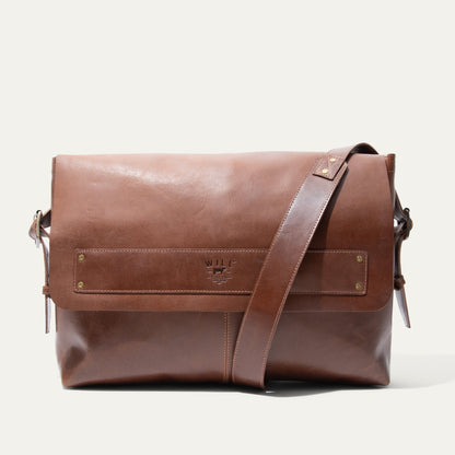 The Field Messenger bag Will Leather Goods brown leather with shoulder strap on Tampa Home & Garden Store