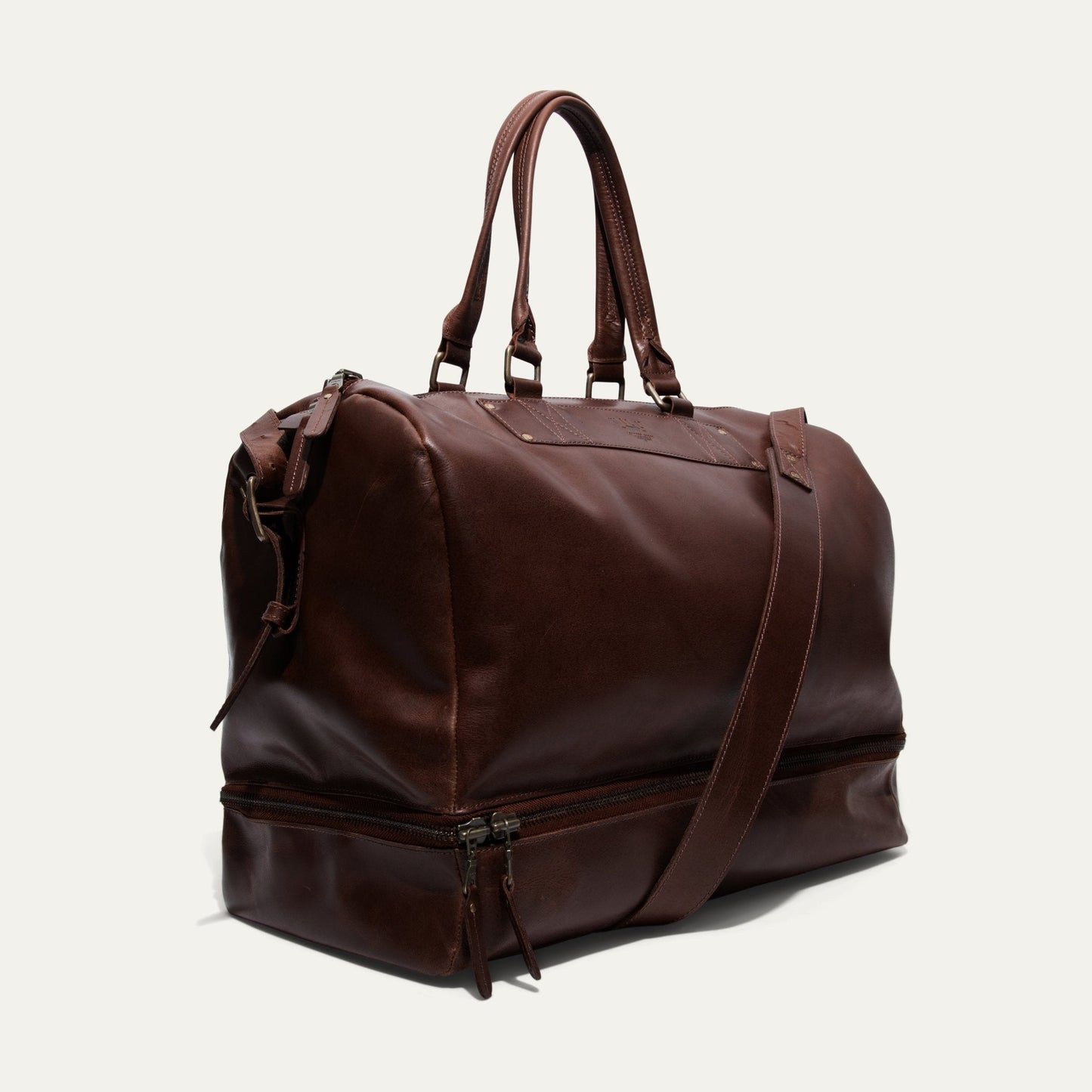 The Field Duffle brown leather duffel bag by Will Leather Goods with top handles on Tampa Home & Garden Store
