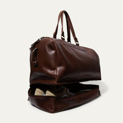The Field Duffle by Will Leather Goods, brown leather duffel with twin handles on Tampa Home & Garden Store