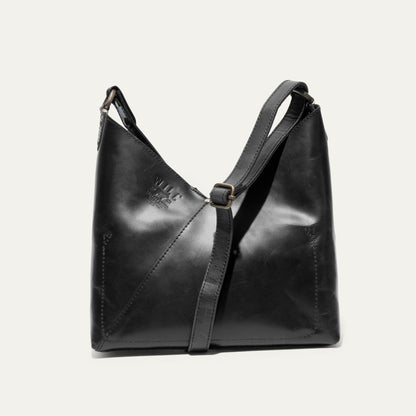 Will Leather Goods Simple Mini V Hobo bag, black leather with adjustable strap and brass hardware on Tampa Home & Garden Store