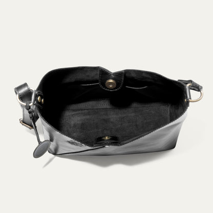 Will Leather Goods Simple Mini V Hobo bag in black leather with brass hardware on Tampa Home & Garden Store