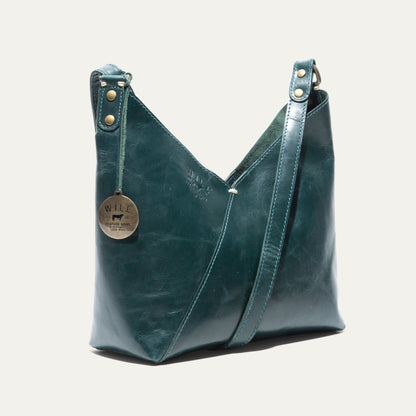 Simple Mini V Hobo bag in teal leather with brass hardware by Will Leather Goods on Tampa Home & Garden Store
