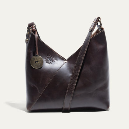 Simple Mini V Hobo bag by Will Leather Goods in dark brown leather with brass hardware on Tampa Home & Garden Store