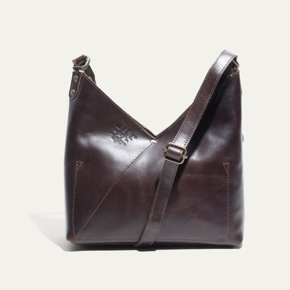 Will Leather Goods Simple Mini V Hobo bag in dark brown leather with brass hardware on Tampa Home & Garden Store