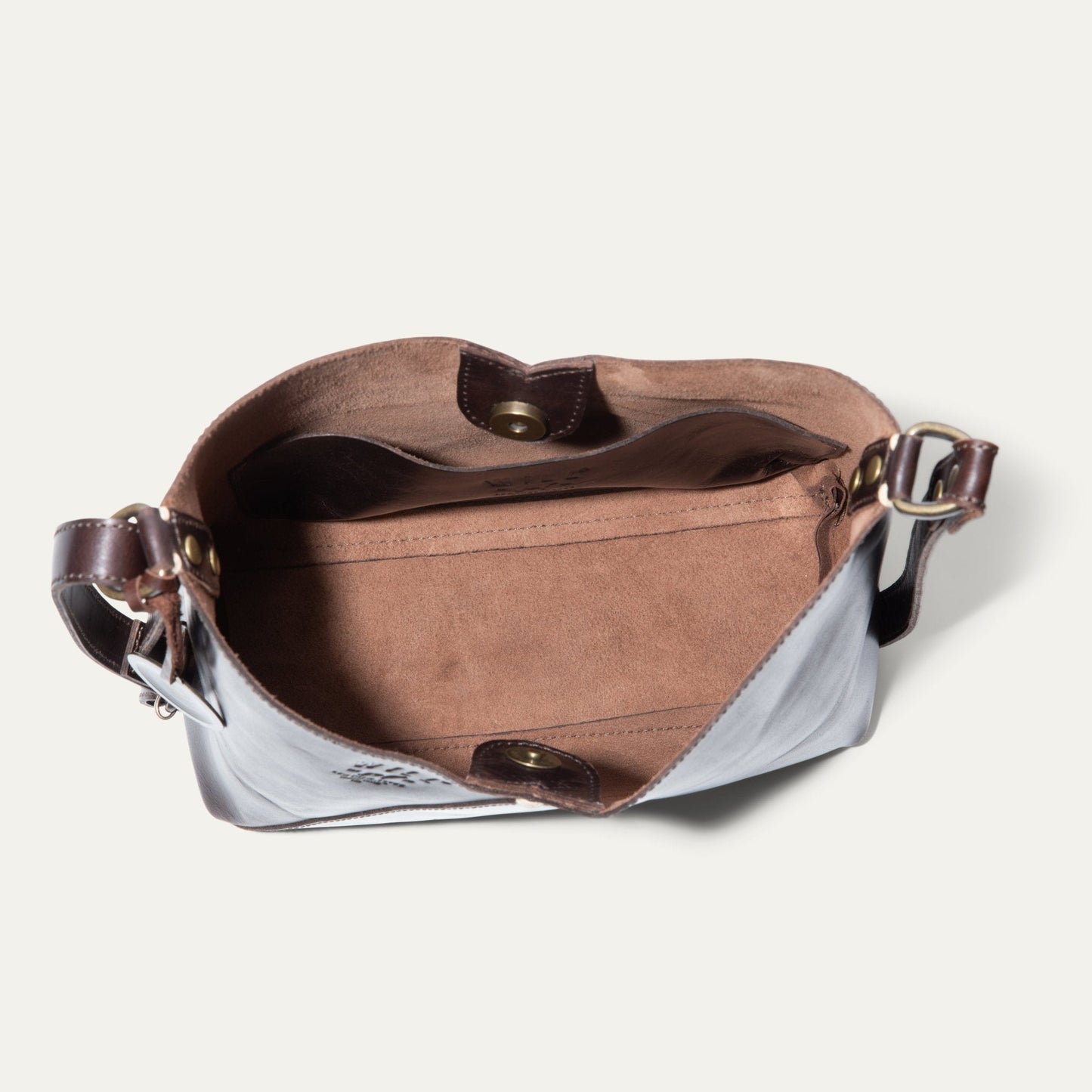 Simple Mini V Hobo bag by Will Leather Goods, brown leather with brass hardware and tan interior on Tampa Home & Garden Store