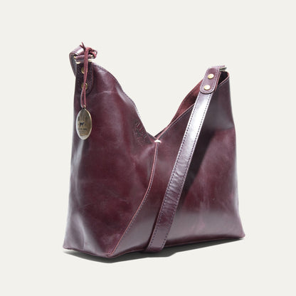 Simple Mini V Hobo bag by Will Leather Goods in burgundy leather with brass hardware on Tampa Home & Garden Store