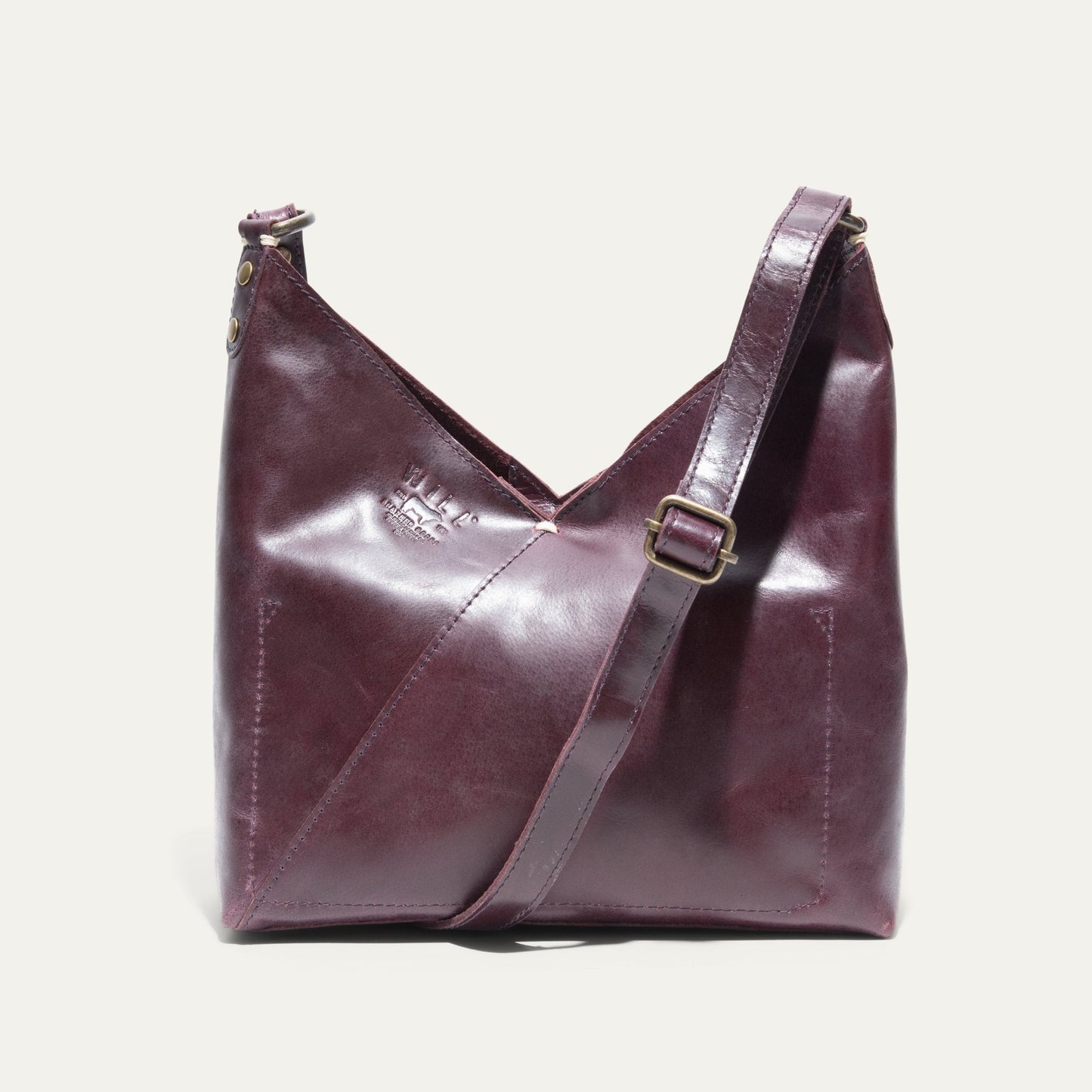 Simple Mini V Hobo bag in burgundy leather with brass hardware Will Leather Goods on Tampa Home & Garden Store