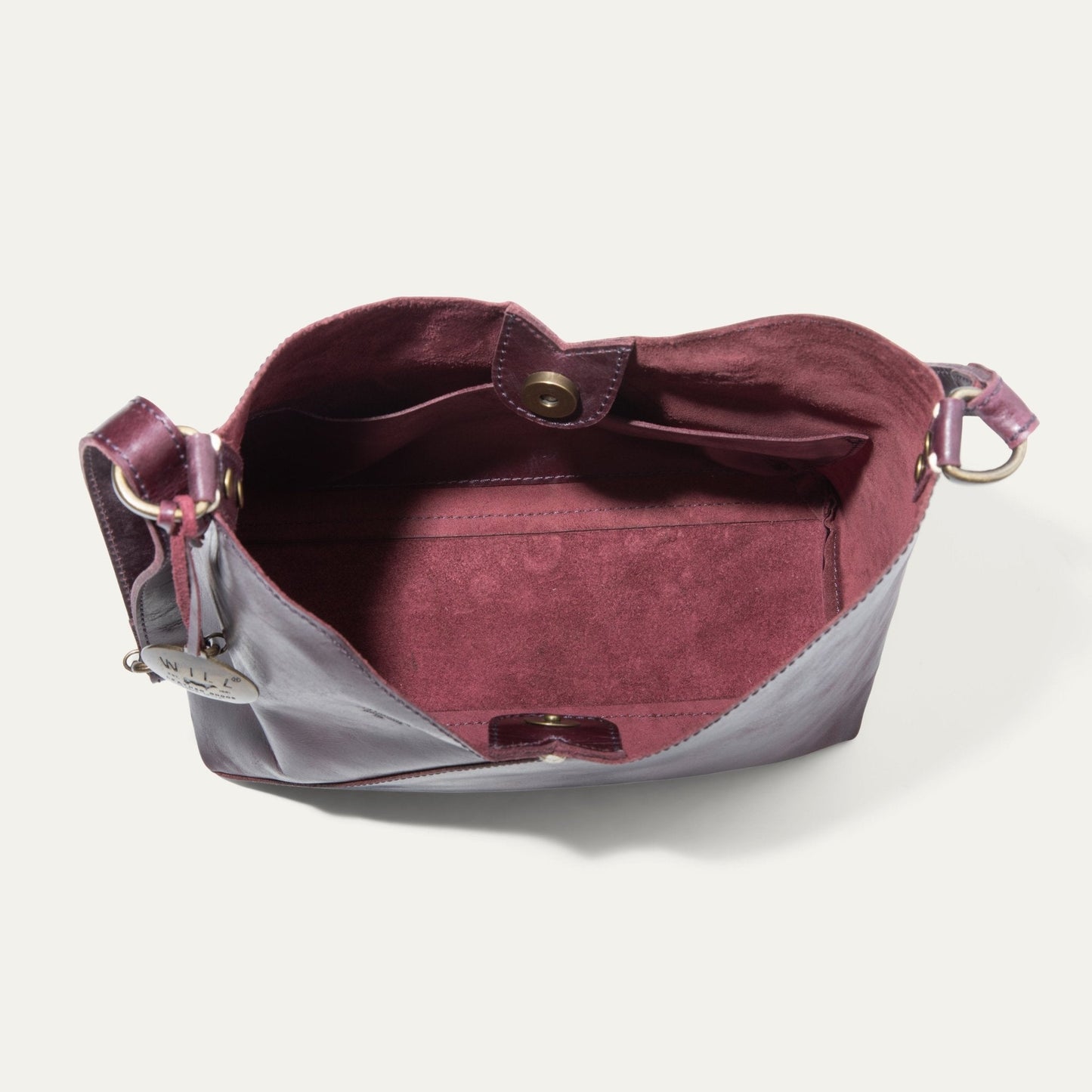 Simple Mini V Hobo bag by Will Leather Goods in burgundy leather with suede interior on Tampa Home & Garden Store