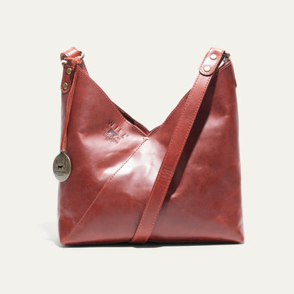 Simple Mini V Hobo bag in red leather by Will Leather Goods with brass hardware on Tampa Home & Garden Store