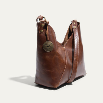 Will Leather Goods Simple Mini V Hobo bag, brown leather with brass hardware on Tampa Home & Garden Store