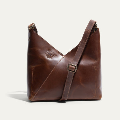 Will Leather Goods Simple Mini V Hobo bag brown leather with adjustable strap and brass hardware on Tampa Home & Garden Store