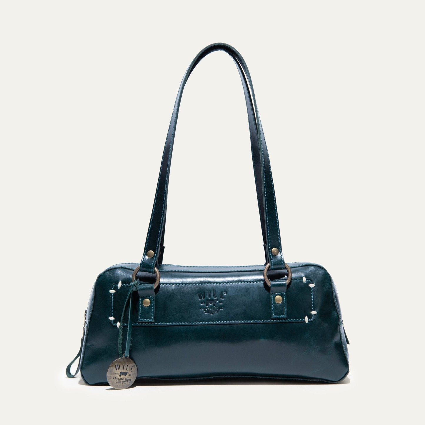 Simple Mini Double Handle Shoulder bag by Will Leather Goods, dark teal leather, double straps on Tampa Home & Garden Store