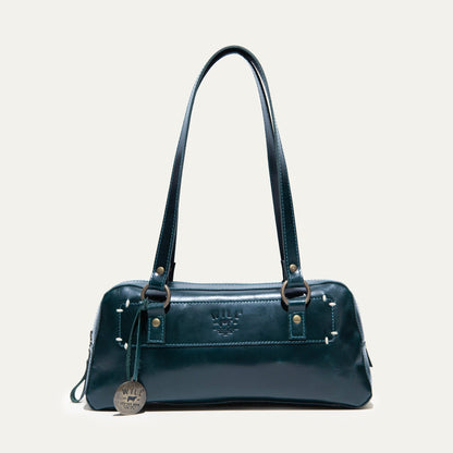 Simple Mini Double Handle Shoulder bag by Will Leather Goods, dark teal leather, double straps on Tampa Home & Garden Store