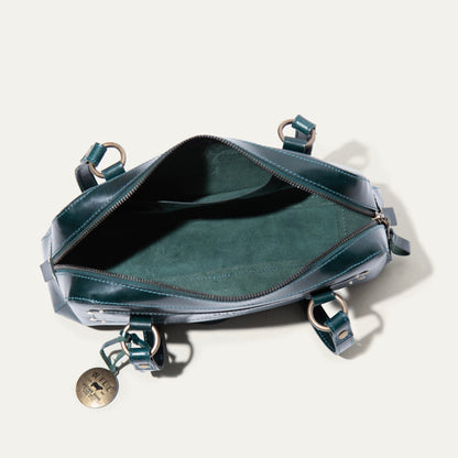 Will Leather Goods Simple Mini Double Handle Shoulder bag teal leather with top zipper on Tampa Home & Garden Store