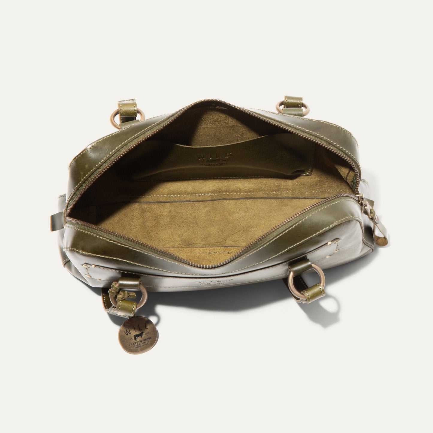 Will Leather Goods Simple Mini Double Handle Shoulder bag in olive leather with suede interior on Tampa Home & Garden Store