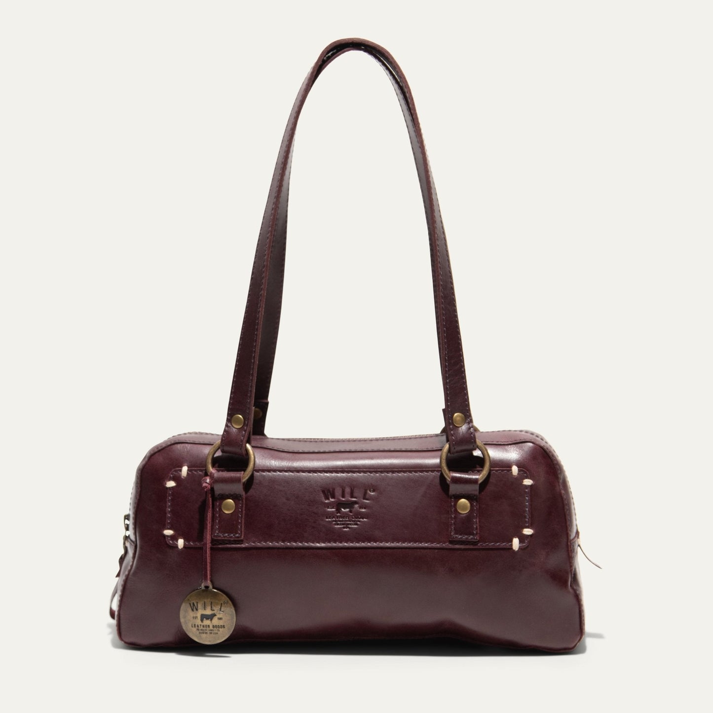 Will Leather Goods Simple Mini Double Handle Shoulder bag burgundy leather with brass hardware on Tampa Home & Garden Store