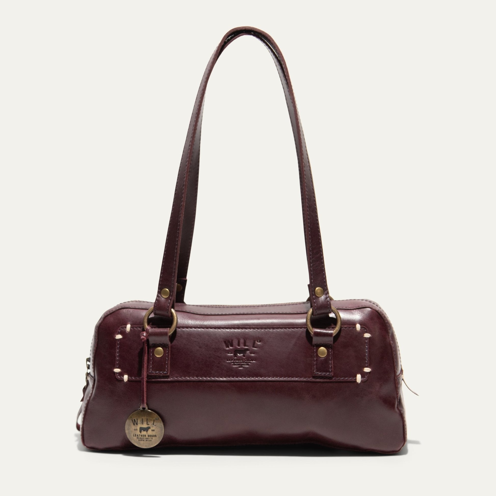 Will Leather Goods Simple Mini Double Handle Shoulder bag burgundy leather with brass hardware on Tampa Home & Garden Store