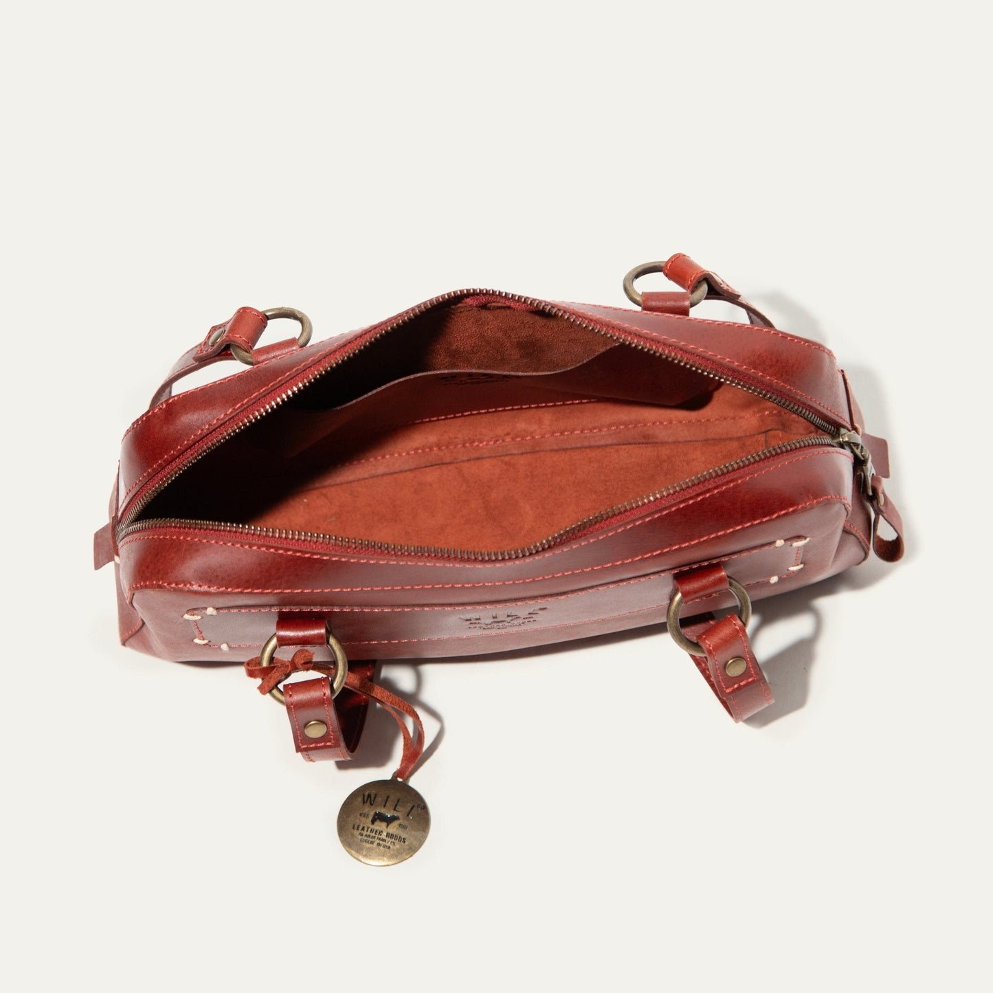 Simple Mini Double Handle Shoulder bag by Will Leather Goods, red leather with zip top on Tampa Home & Garden Store
