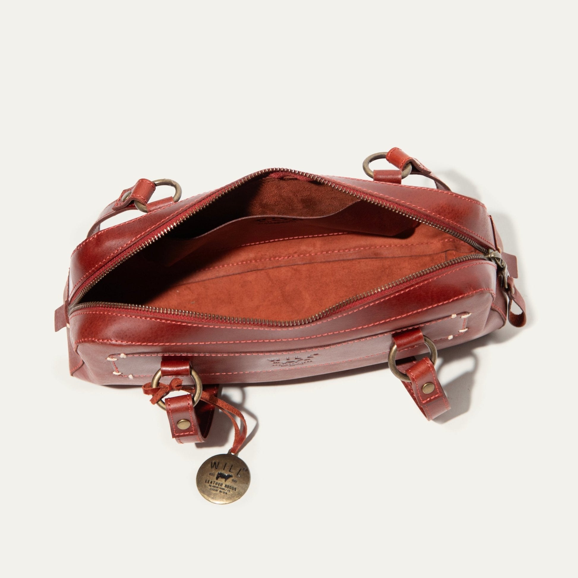 Simple Mini Double Handle Shoulder bag by Will Leather Goods, red leather with zip top on Tampa Home & Garden Store