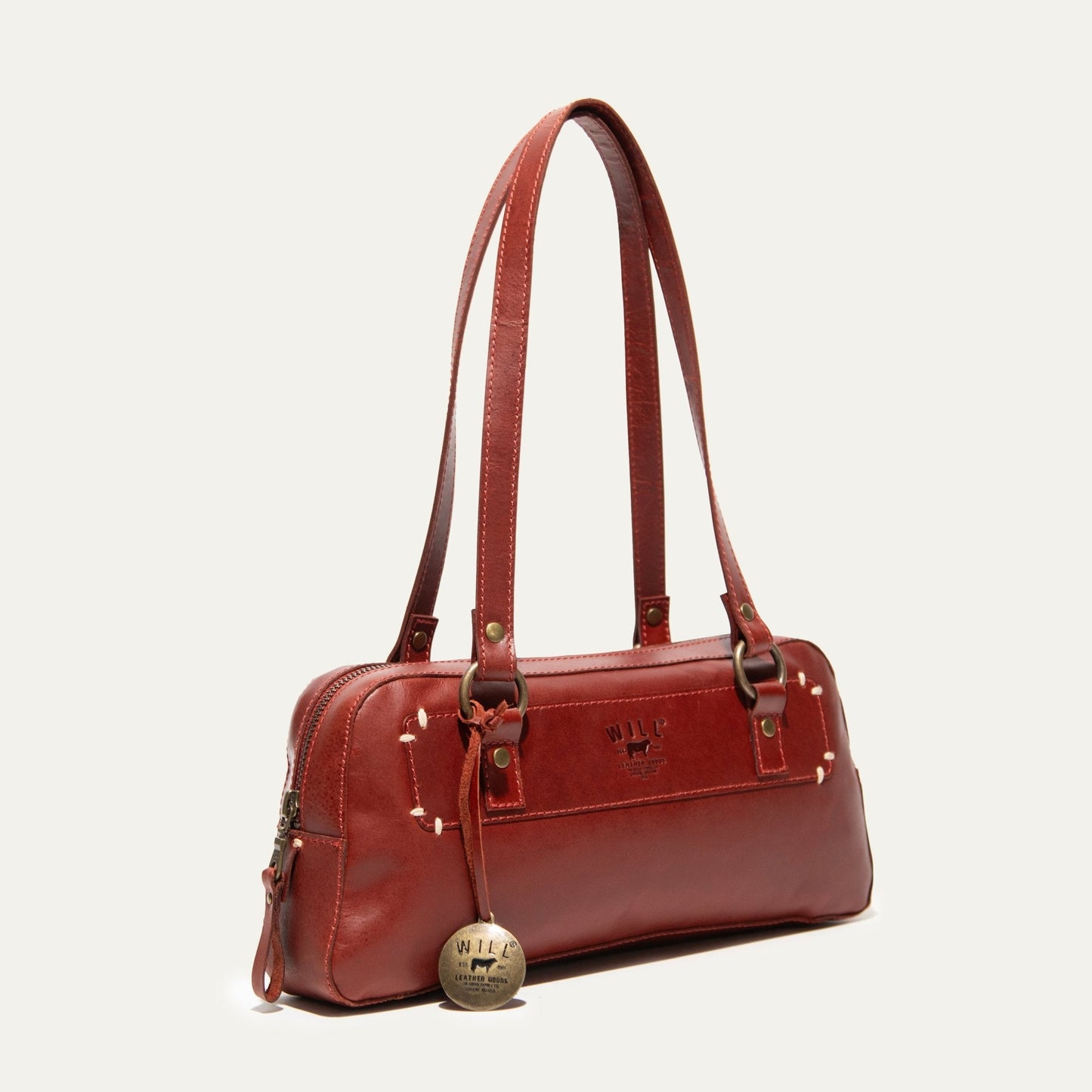 Simple Mini Double Handle Shoulder bag by Will Leather Goods red leather with brass accents on Tampa Home & Garden Store