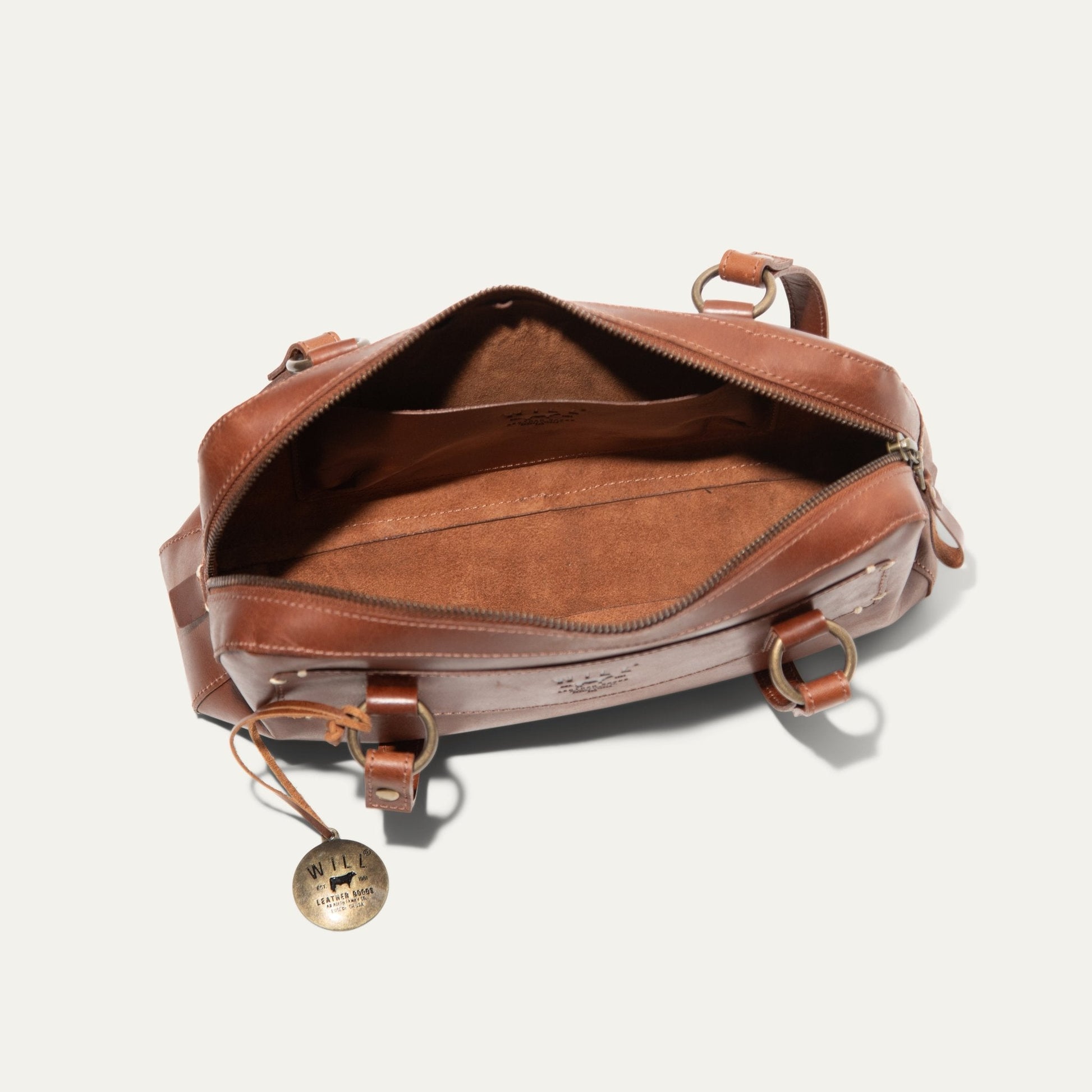 Simple Mini Double Handle Shoulder bag in brown leather with brass rings by Will Leather Goods on Tampa Home & Garden Store
