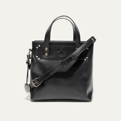 Simple Mini Satchel by Will Leather Goods in black leather with top handles and strap on Tampa Home & Garden Store
