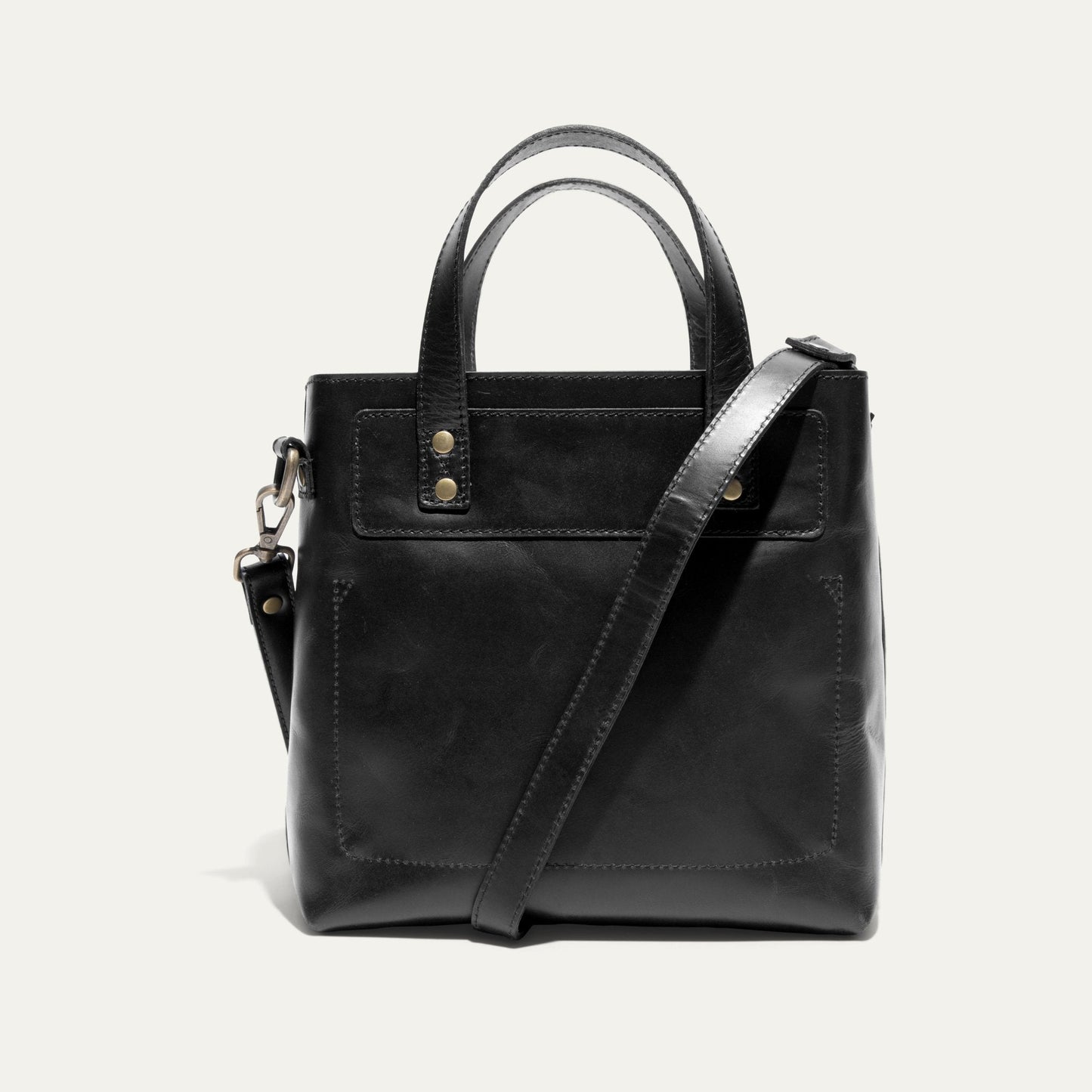 Simple Mini Satchel by Will Leather Goods, black leather bag with handles and strap on Tampa Home & Garden Store